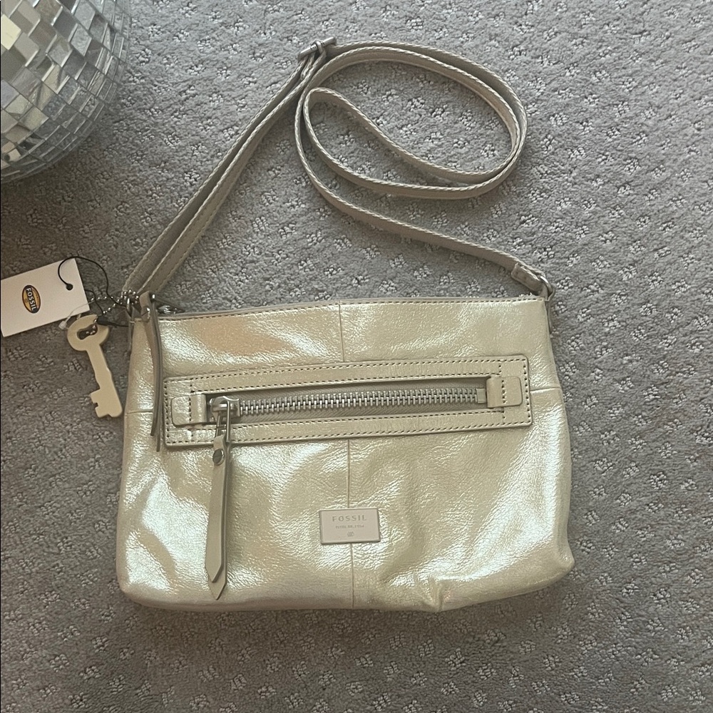 Fossil Dawson Metallic Champagne Crossbody BRAND NEW WITH TAGS & dust bag